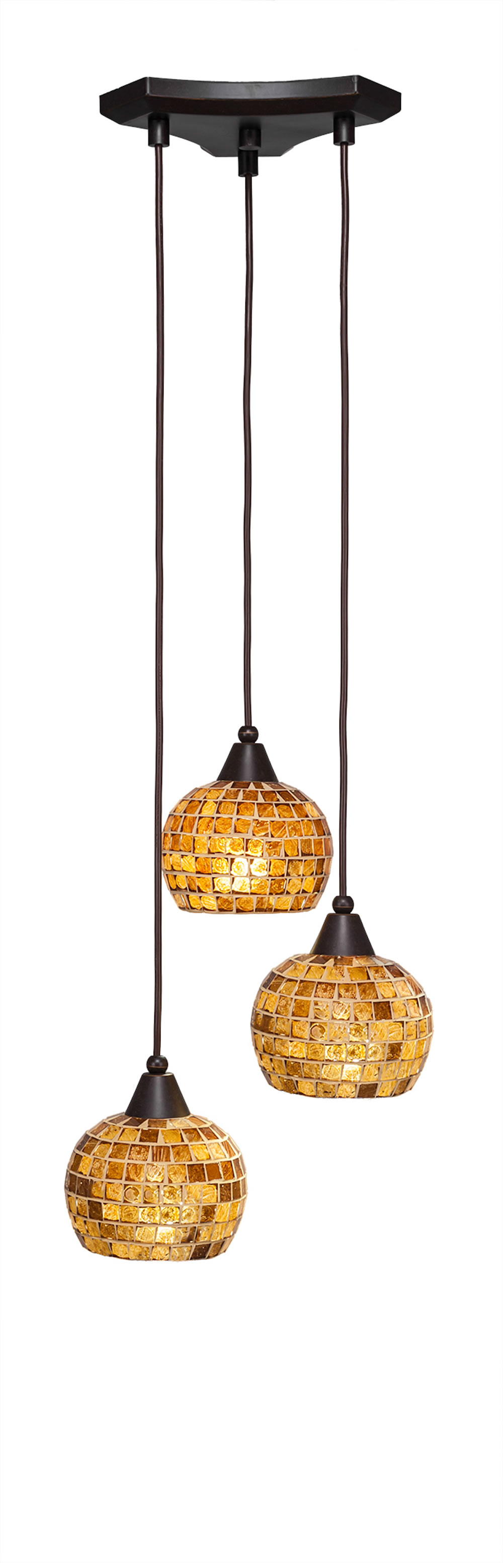 Europa 3 Light Multi Light Mini Pendant Shown In Dark Granite Finish With 6" Copper Mosaic Glass
