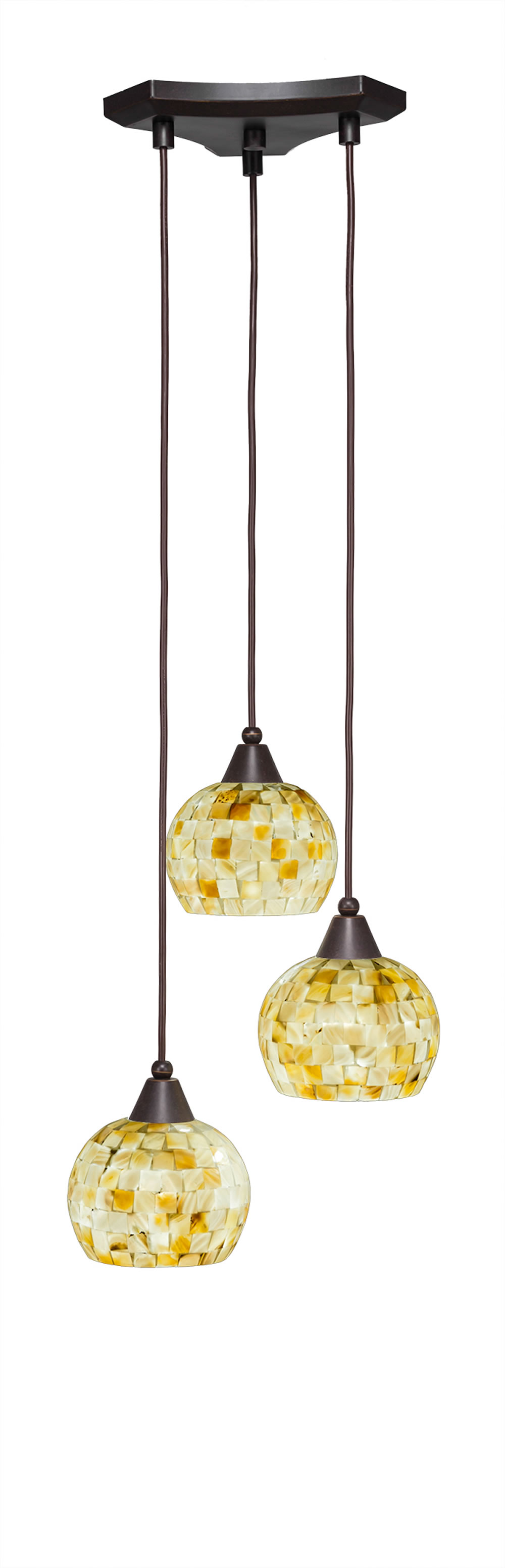 Europa 3 Light Multi Light Mini Pendant Shown In Dark Granite Finish With 6" Mystic Seashell Glass