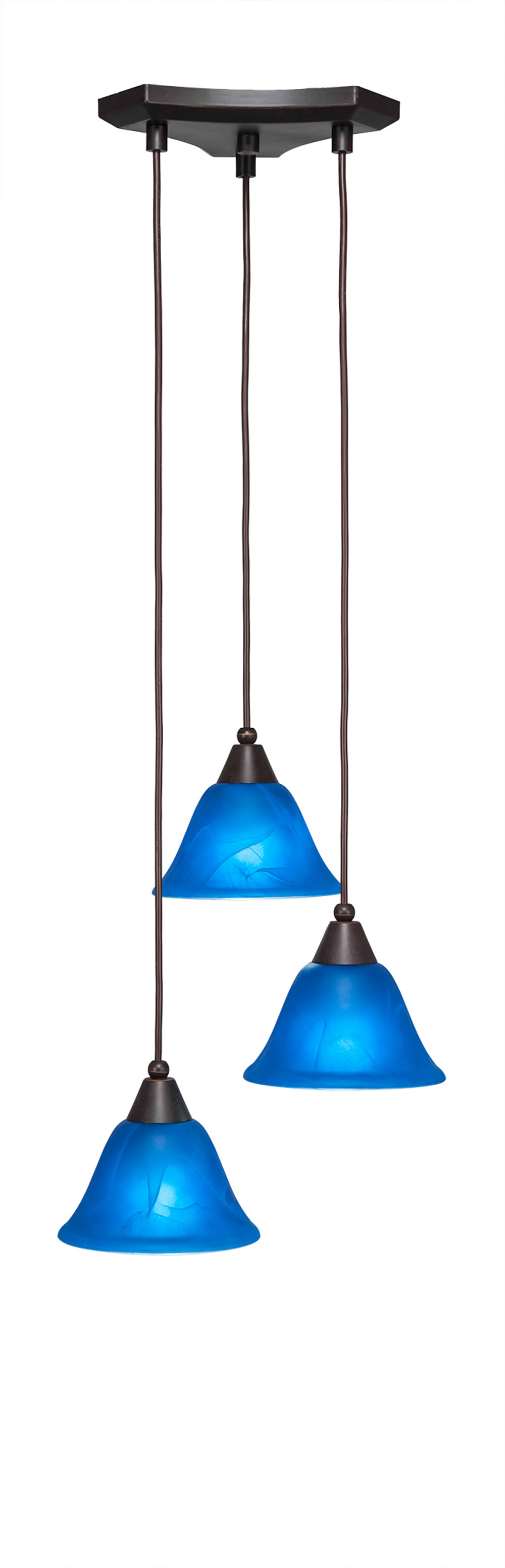 Europa 3 Light Multi Light Mini Pendant Shown In Dark Granite Finish With 7" Blue Italian Glass