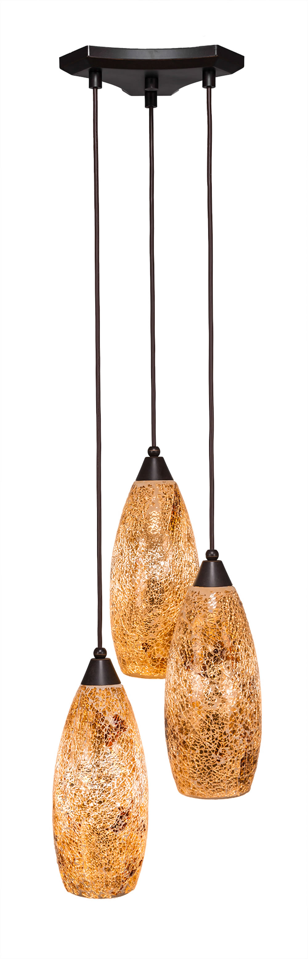 Europa 3 Light Multi Light Mini Pendant Shown In Dark Granite Finish With 5.5" Gold Fusion Glass