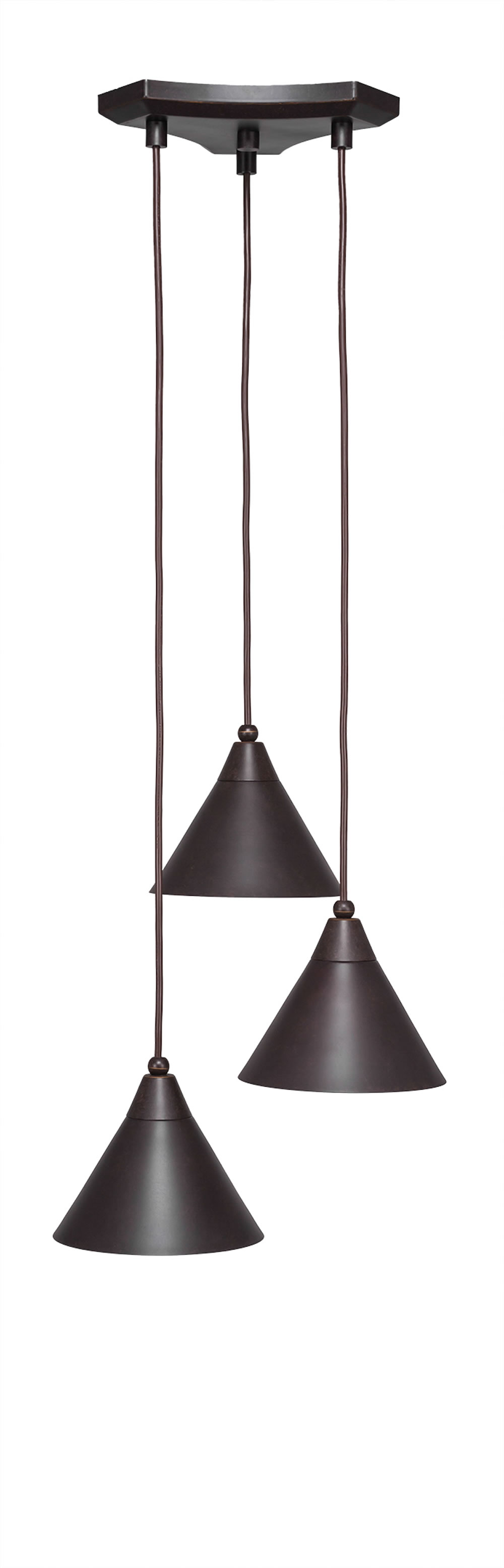 Europa 3 Light Multi Light Mini Pendant Shown In Dark Granite Finish With 7" Dark Granite Cone Metal Shade