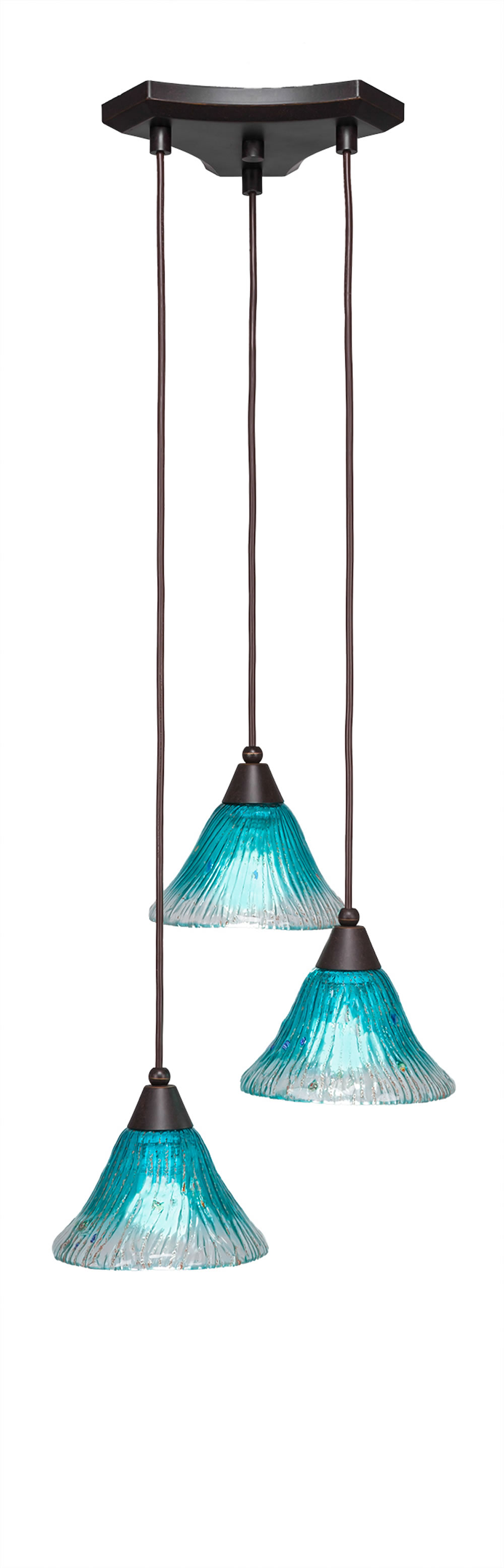 Europa 3 Light Multi Light Mini Pendant Shown In Dark Granite Finish With 7" Teal Crystal Glass