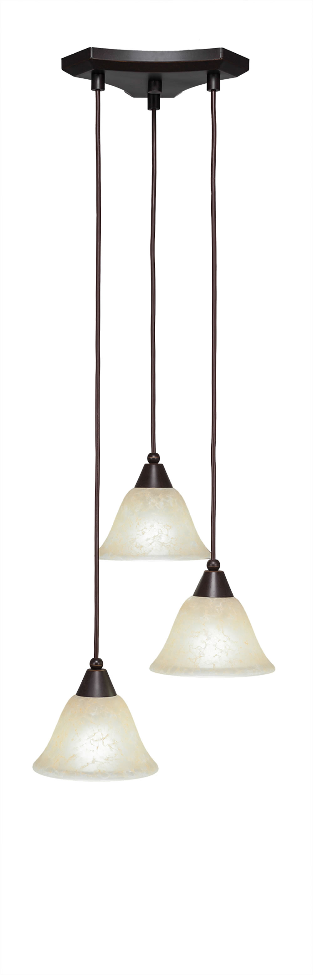 Europa 3 Light Multi Light Mini Pendant Shown In Dark Granite Finish With 7" Amber Marble Glass