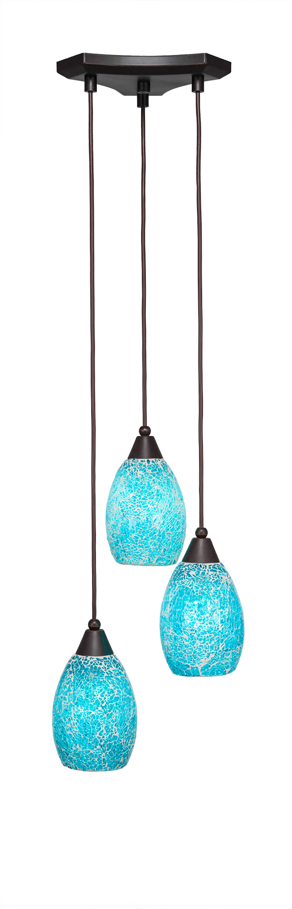 Europa 3 Light Multi Light Mini Pendant Shown In Dark Granite Finish With 5" Turquoise Fusion Glass