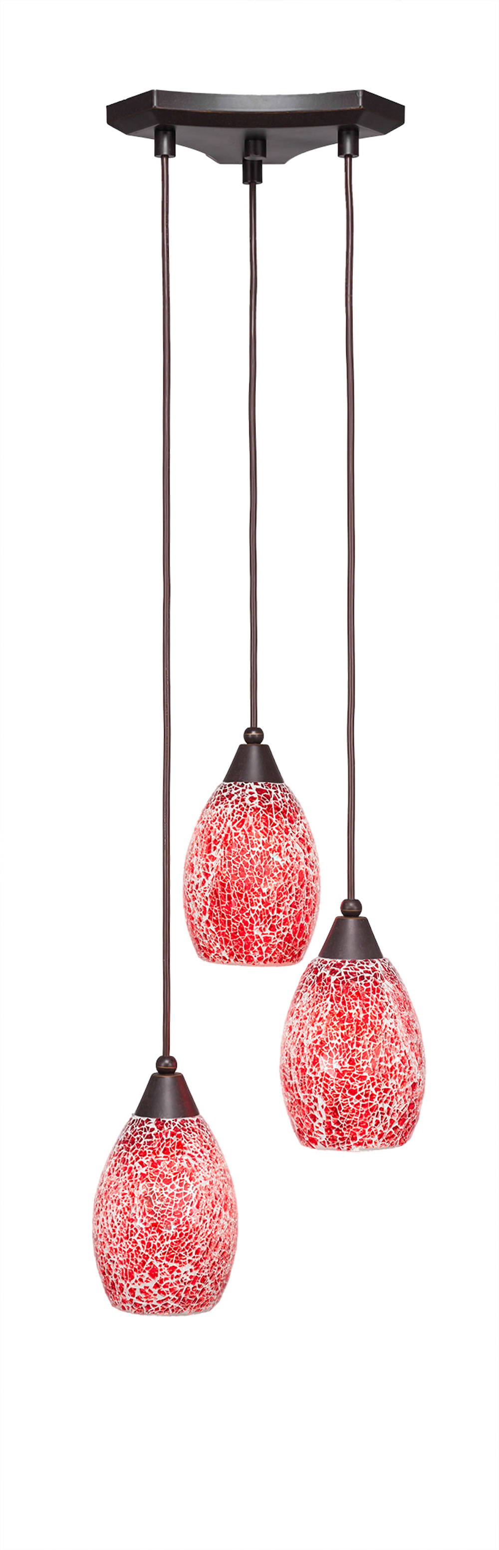 Europa 3 Light Multi Light Mini Pendant Shown In Dark Granite Finish With 5" Red Fusion Glass