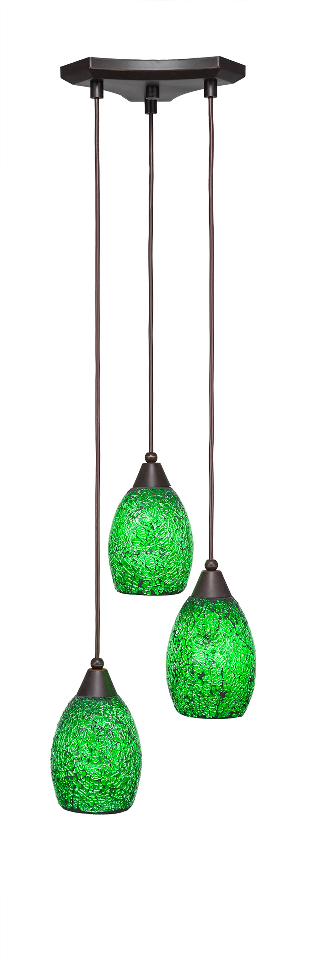 Europa 3 Light Multi Light Mini Pendant Shown In Dark Granite Finish With 5" Green Fusion Glass