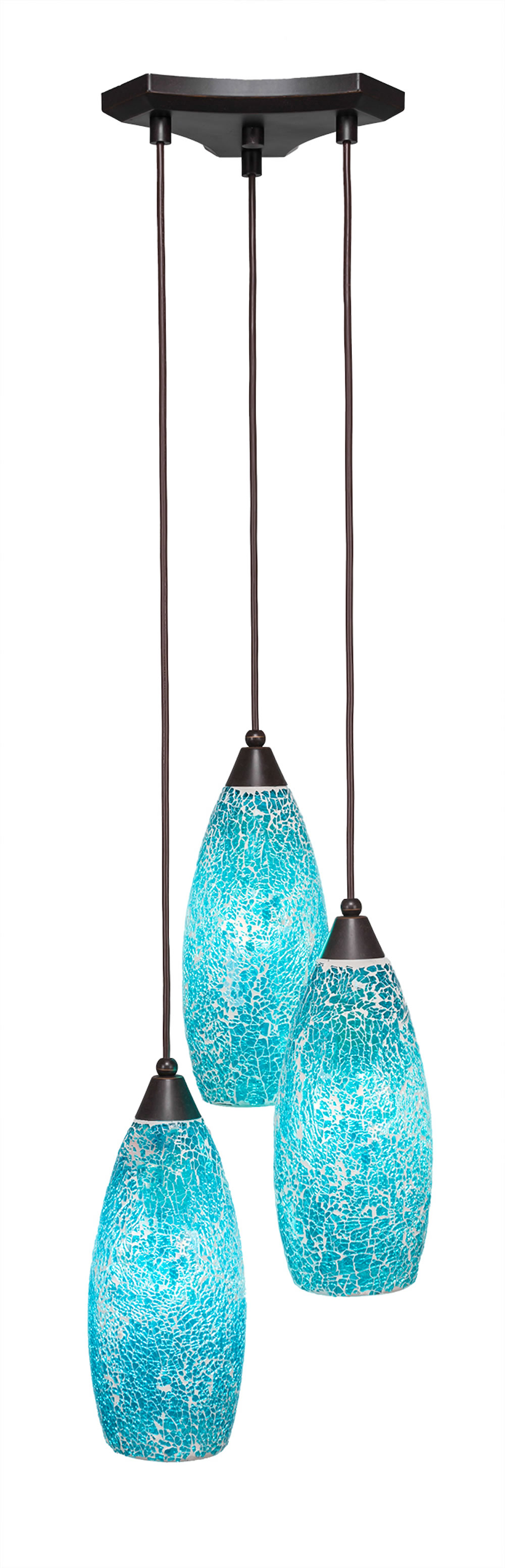 Europa 3 Light Multi Light Mini Pendant Shown In Dark Granite Finish With 5.5" Turquoise Fusion Glass