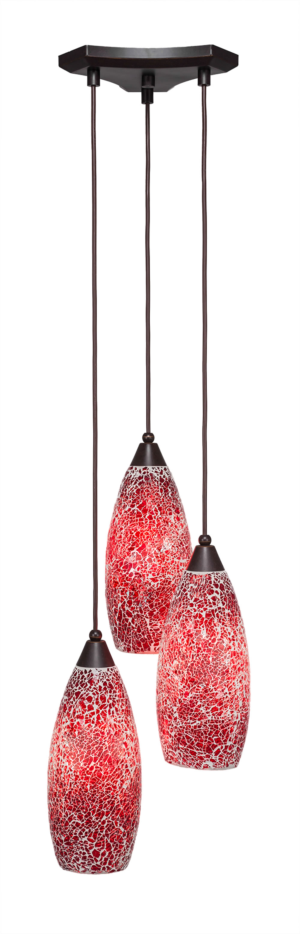 Europa 3 Light Multi Light Mini Pendant Shown In Dark Granite Finish With 5.5" Red Fusion Glass