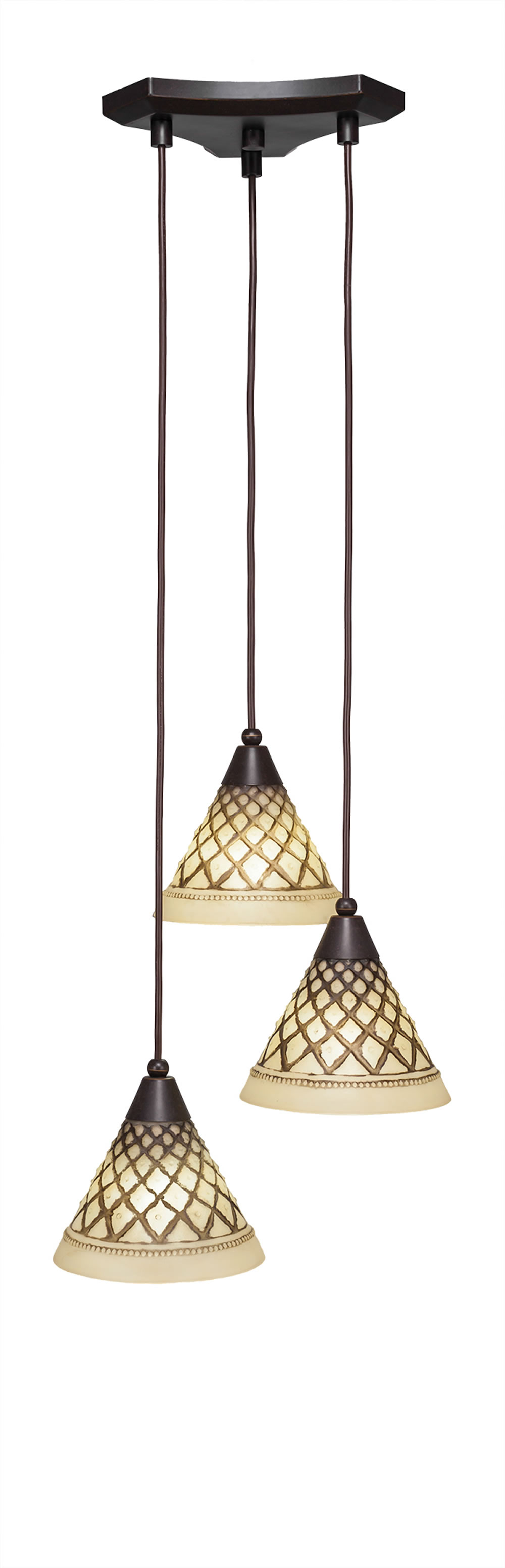 Europa 3 Light Multi Light Mini Pendant Shown In Dark Granite Finish With 7" Chocolate Icing Glass