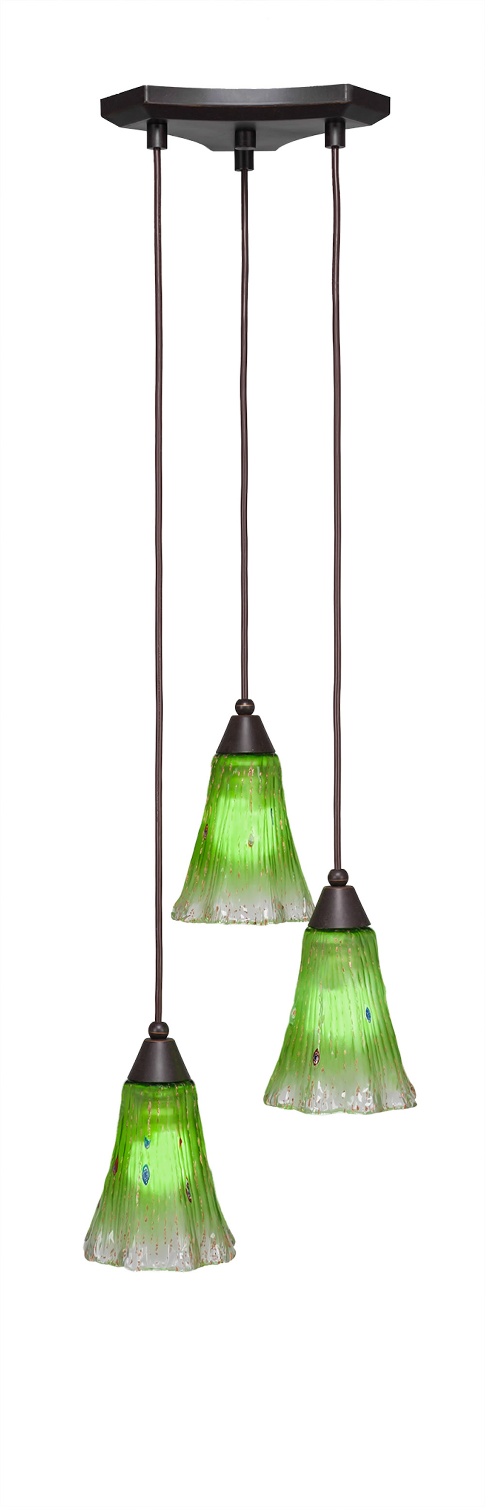Europa 3 Light Multi Light Mini Pendant Shown In Dark Granite Finish With 5.5" Fluted Kiwi Green Crystal Glass