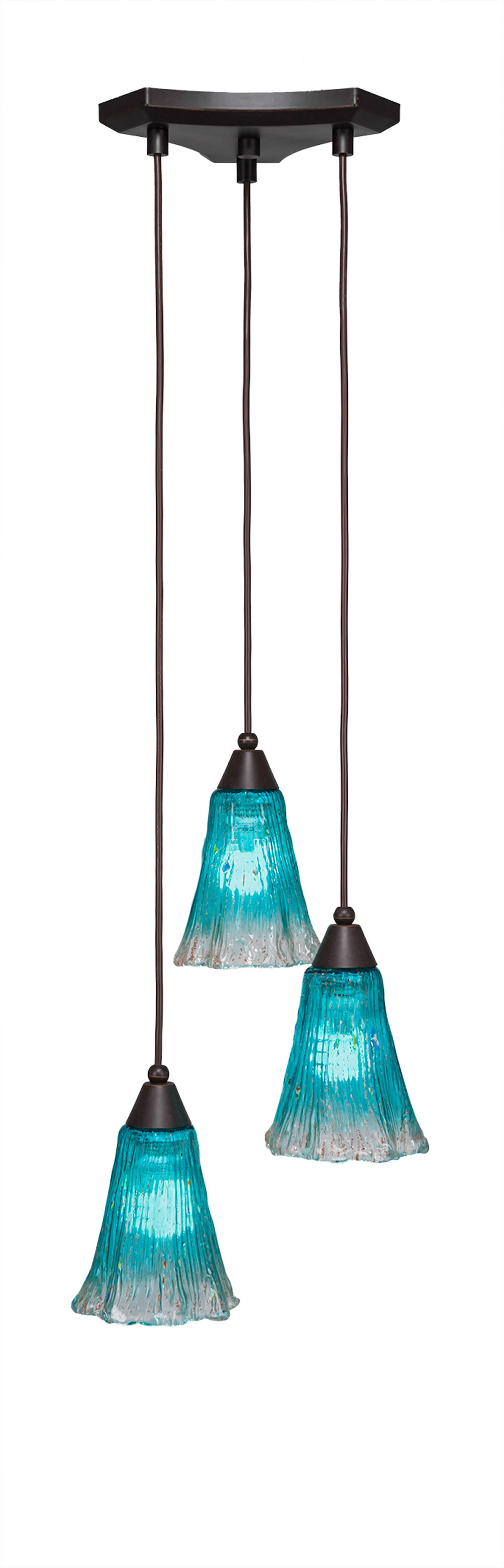 Europa 3 Light Multi Light Mini Pendant Shown In Dark Granite Finish With 5.5" Fluted Teal Crystal Glass