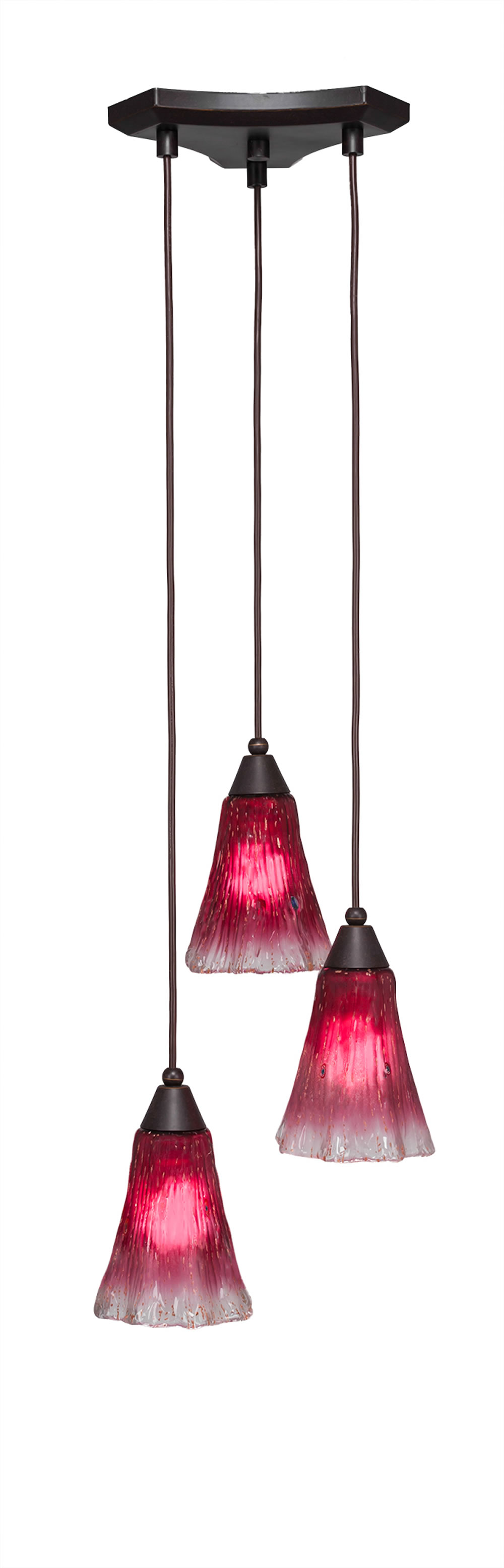 Europa 3 Light Multi Light Mini Pendant Shown In Dark Granite Finish With 5.5" Fluted Raspberry Crystal Glass