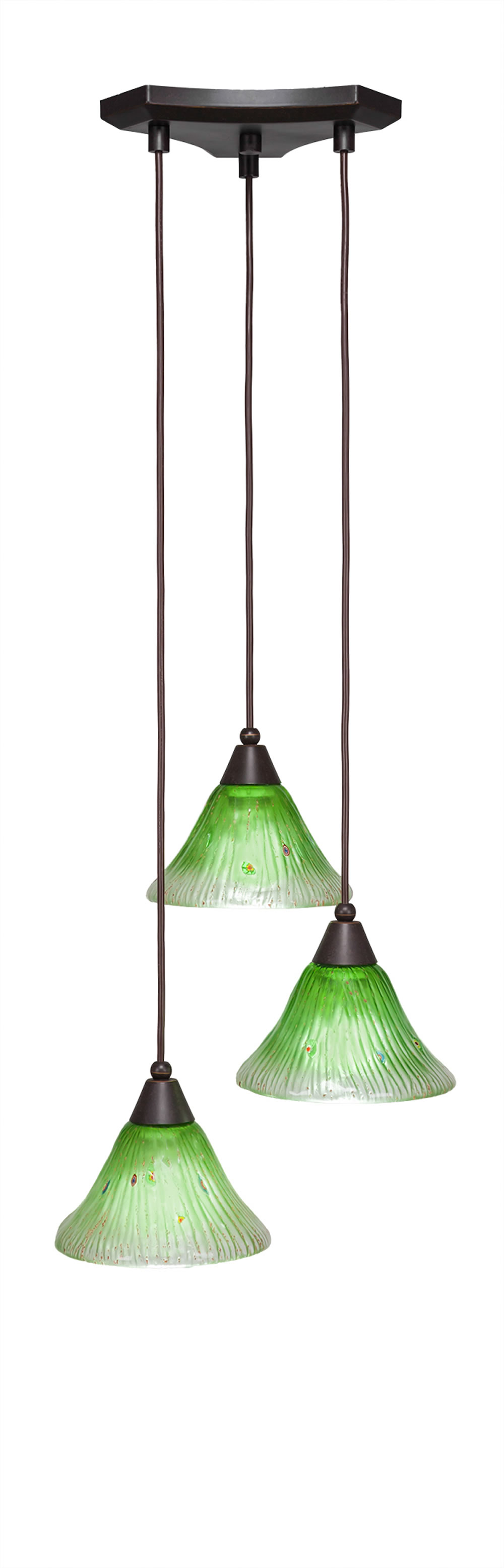 Europa 3 Light Multi Light Mini Pendant Shown In Dark Granite Finish With 7" Kiwi Green Crystal Glass