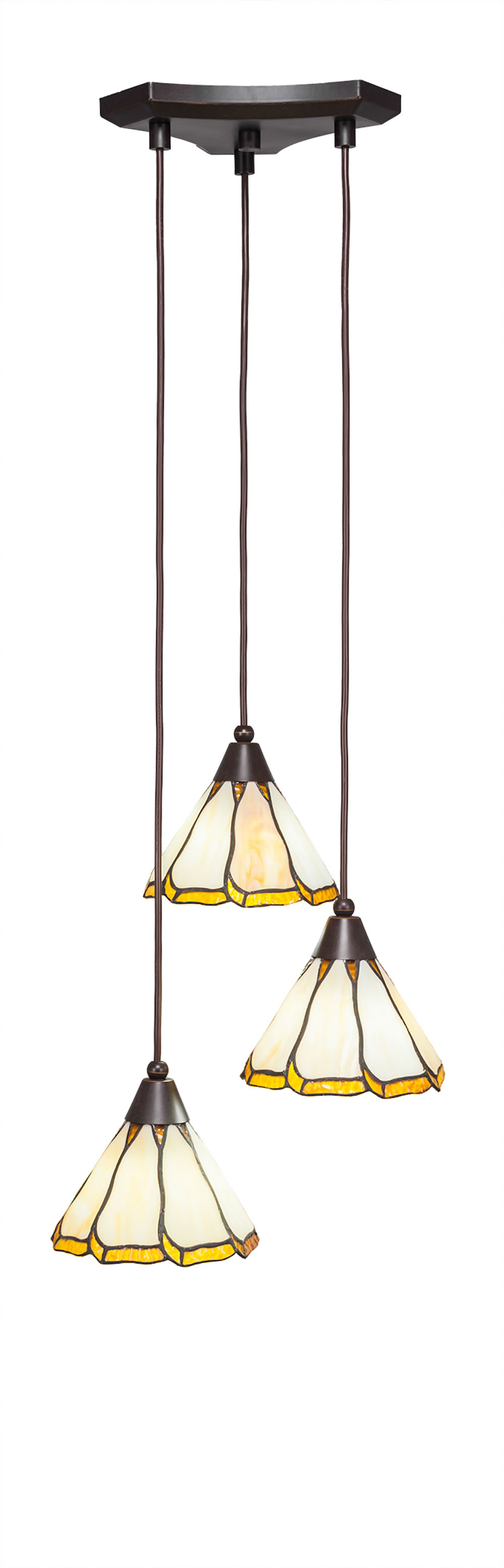Europa 3 Light Multi Light Mini Pendant Shown In Dark Granite Finish With 7" Honey & Brown Flair Tiffany Glass