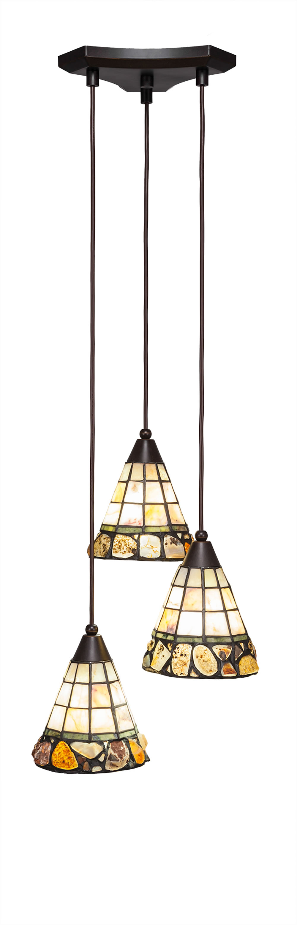 Europa 3 Light Multi Light Mini Pendant Shown In Dark Granite Finish With 7" Cobblestone Tiffany Glass