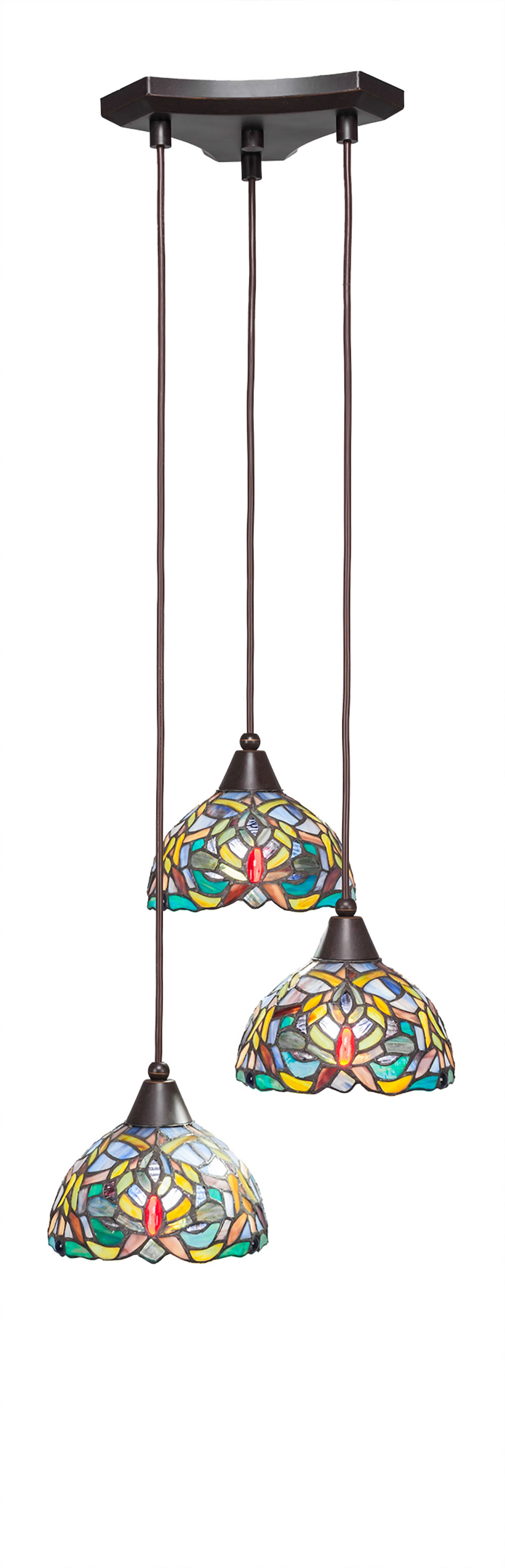 Europa 3 Light Multi Light Mini Pendant Shown In Dark Granite Finish With 7" Kaleidoscope Tiffany Glass
