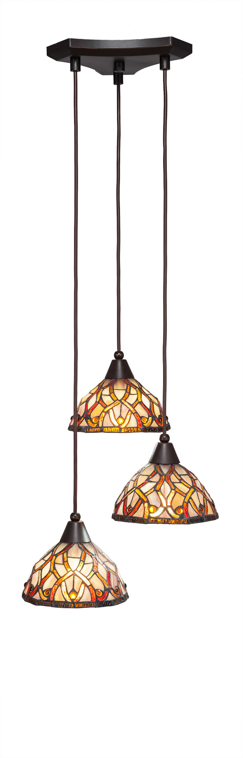 Europa 3 Light Multi Light Mini Pendant Shown In Dark Granite Finish With 7" Persian Nites Tiffany Glass