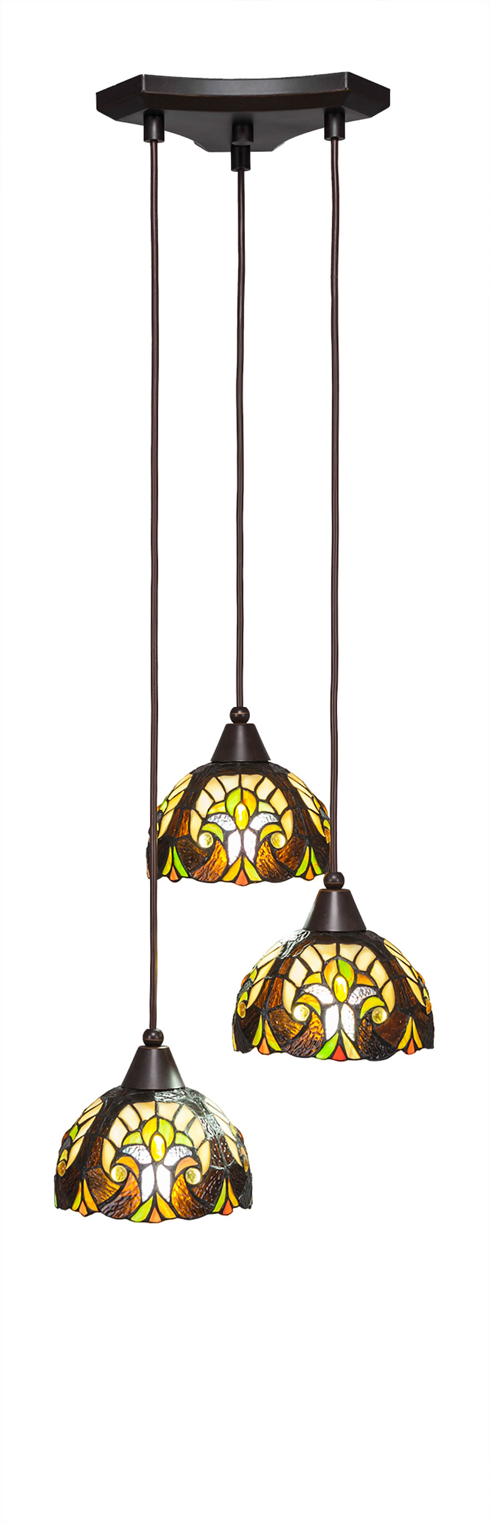 Europa 3 Light Multi Light Mini Pendant Shown In Dark Granite Finish With 7" Ivory Cypress Tiffany Glass