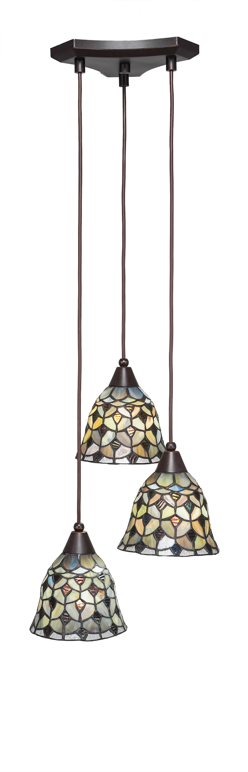 Europa 3 Light Multi Light Mini Pendant Shown In Dark Granite Finish With 7" Crescent Tiffany Glass