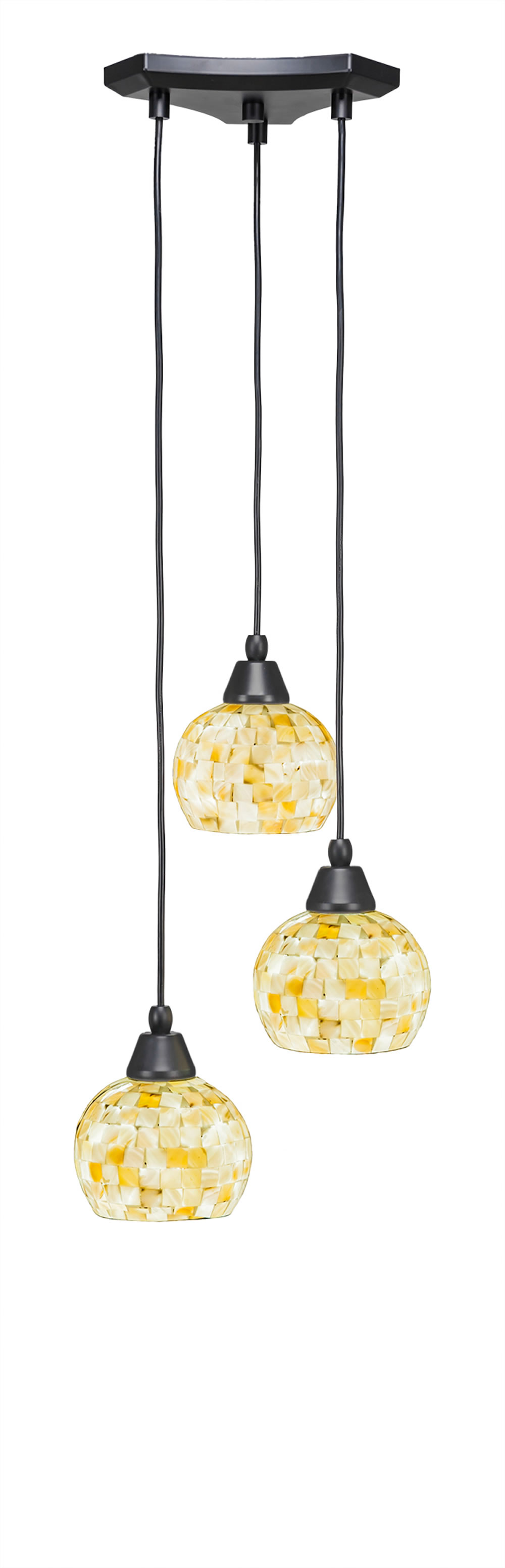 Europa 3 Light Multi Light Mini Pendant Shown In Matte Black Finish With 6" Mystic Seashell Glass