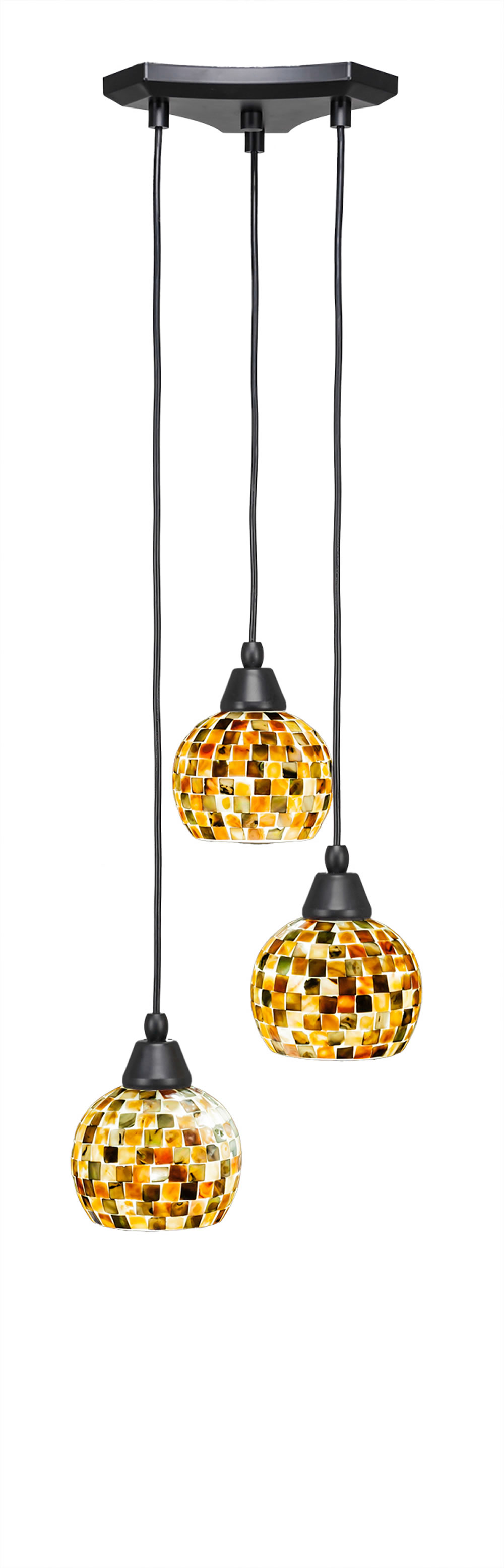 Europa 3 Light Multi Light Mini Pendant Shown In Matte Black Finish With 6" Sea Mist Seashell Glass
