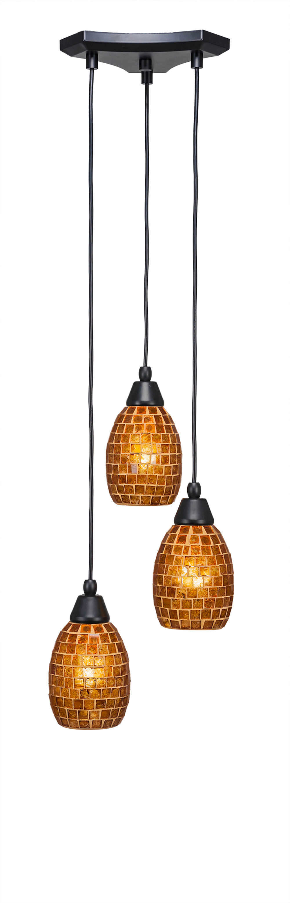 Europa 3 Light Multi Light Mini Pendant Shown In Matte Black Finish With 5" Copper Mosaic Glass