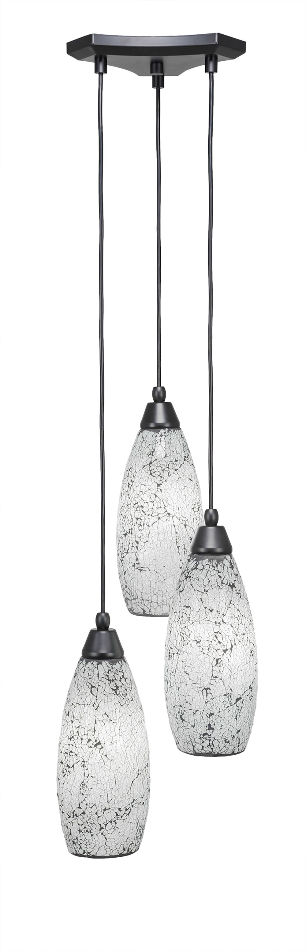 Europa 3 Light Multi Light Mini Pendant Shown In Matte Black Finish With 5.5" Black Fusion Glass