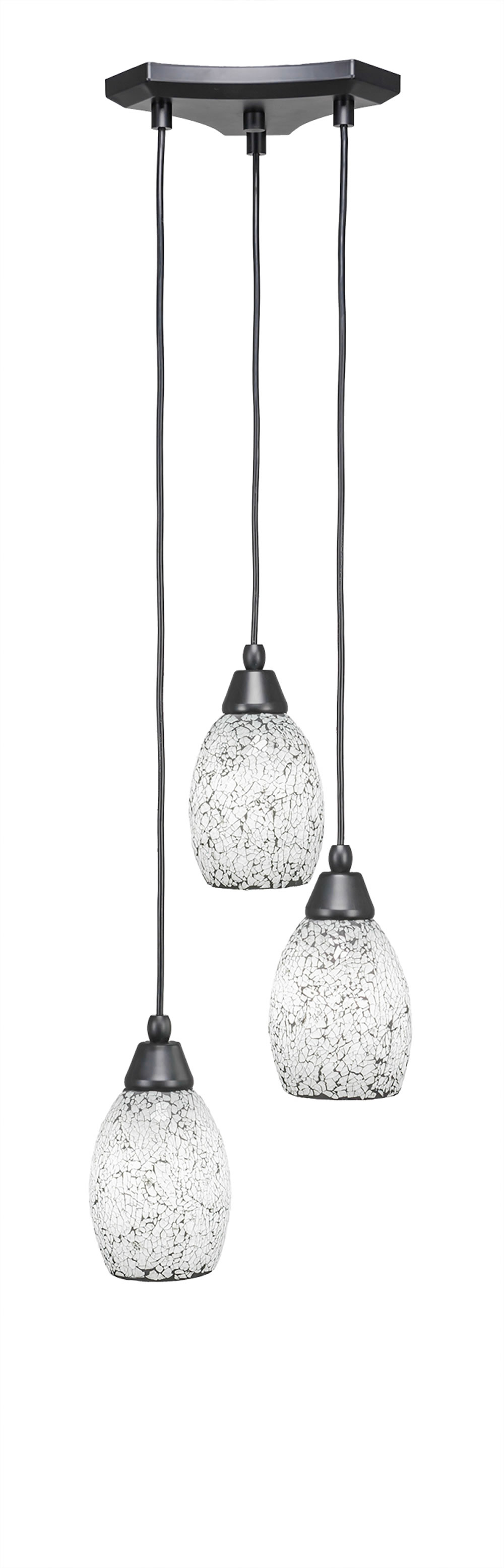 Europa 3 Light Multi Light Mini Pendant Shown In Matte Black Finish With 5" Black Fusion Glass