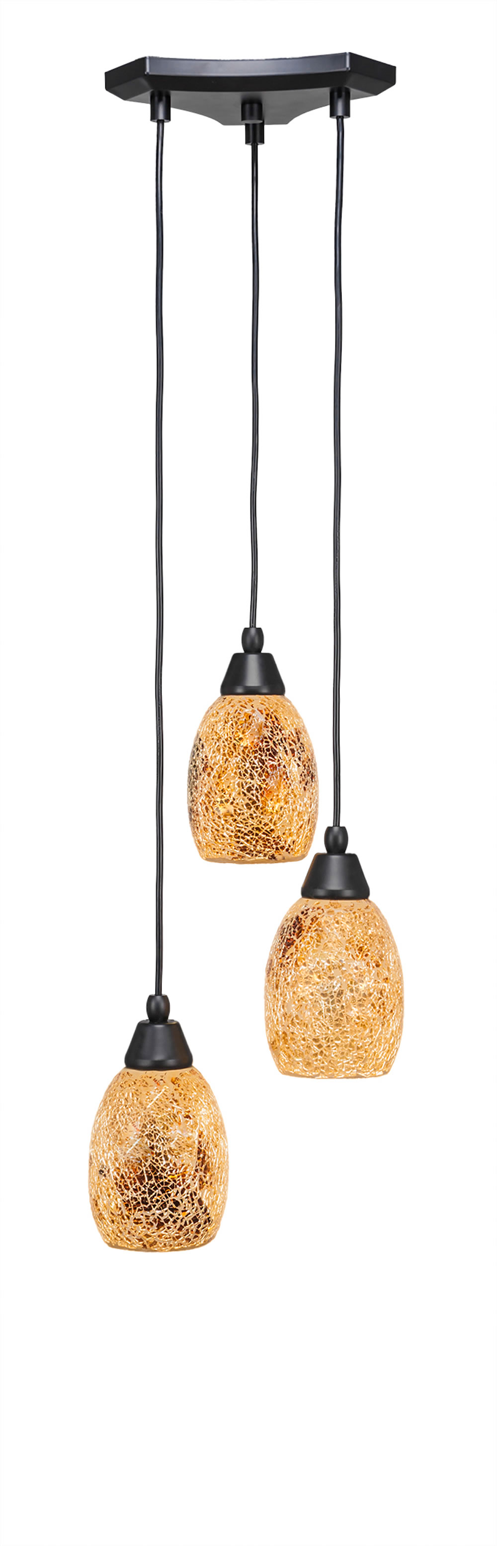 Europa 3 Light Multi Light Mini Pendant Shown In Matte Black Finish With 5" Gold Fusion Glass