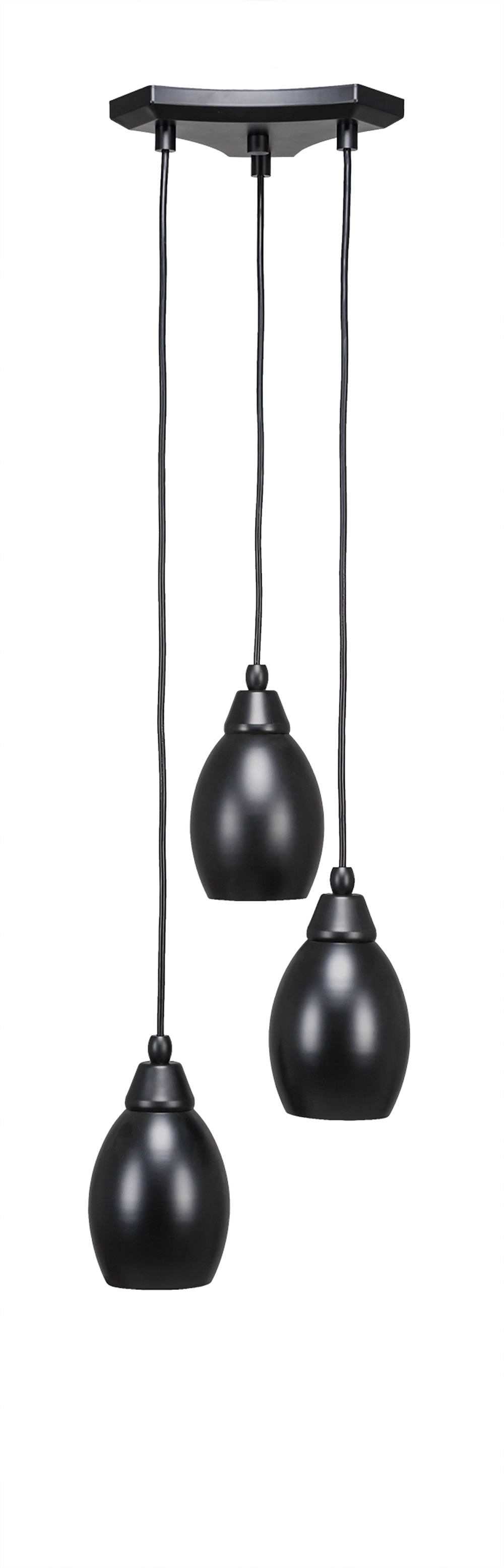 Europa 3 Light Multi Light Mini Pendant Shown In Matte Black Finish With 5" Matte Black Oval Metal Shade