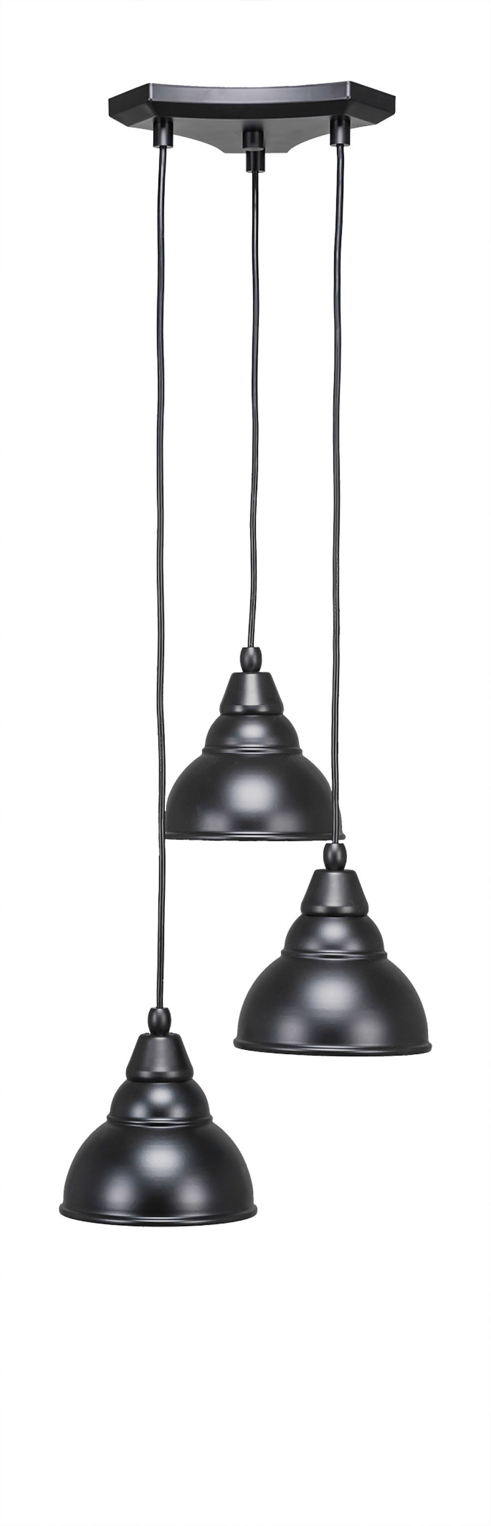 Europa 3 Light Multi Light Mini Pendant Shown In Matte Black Finish With 7" Matte Black Double Bubble Metal Shade