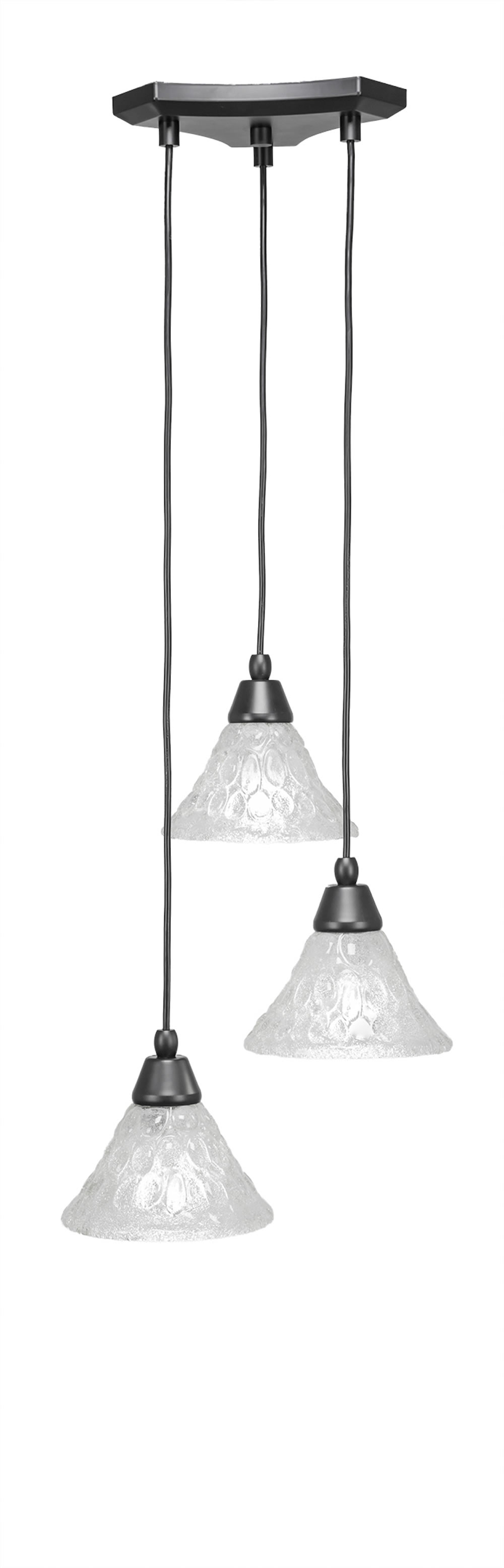 Europa 3 Light Multi Light Mini Pendant Shown In Matte Black Finish With 7" Italian Bubble Glass