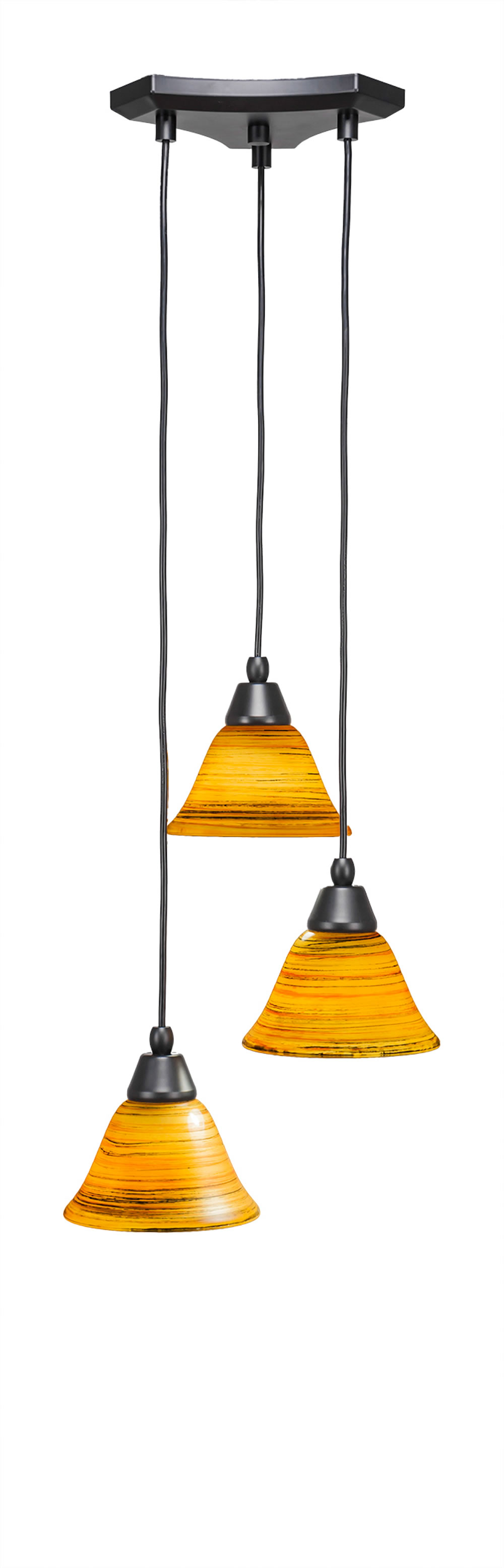 Europa 3 Light Multi Light Mini Pendant Shown In Matte Black Finish With 7" Firré Saturn Glass