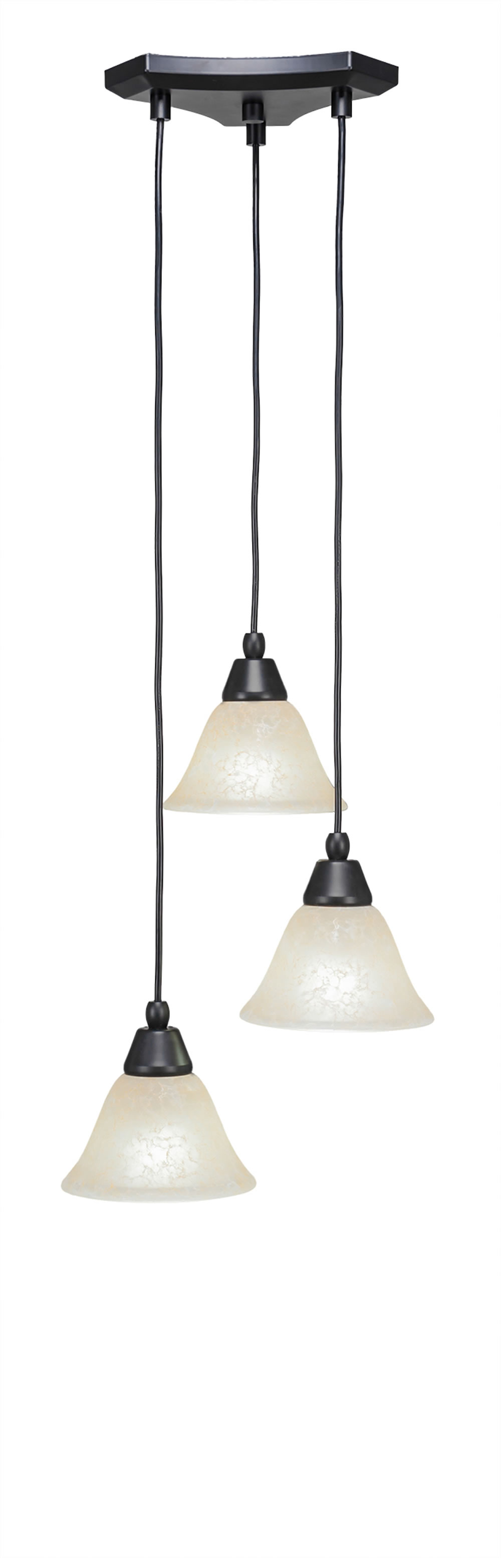 Europa 3 Light Multi Light Mini Pendant Shown In Matte Black Finish With 7" Amber Marble Glass