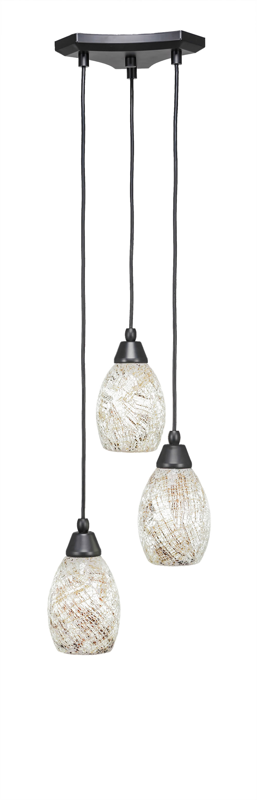 Europa 3 Light Multi Light Mini Pendant Shown In Matte Black Finish With 5" Natural Fusion Glass