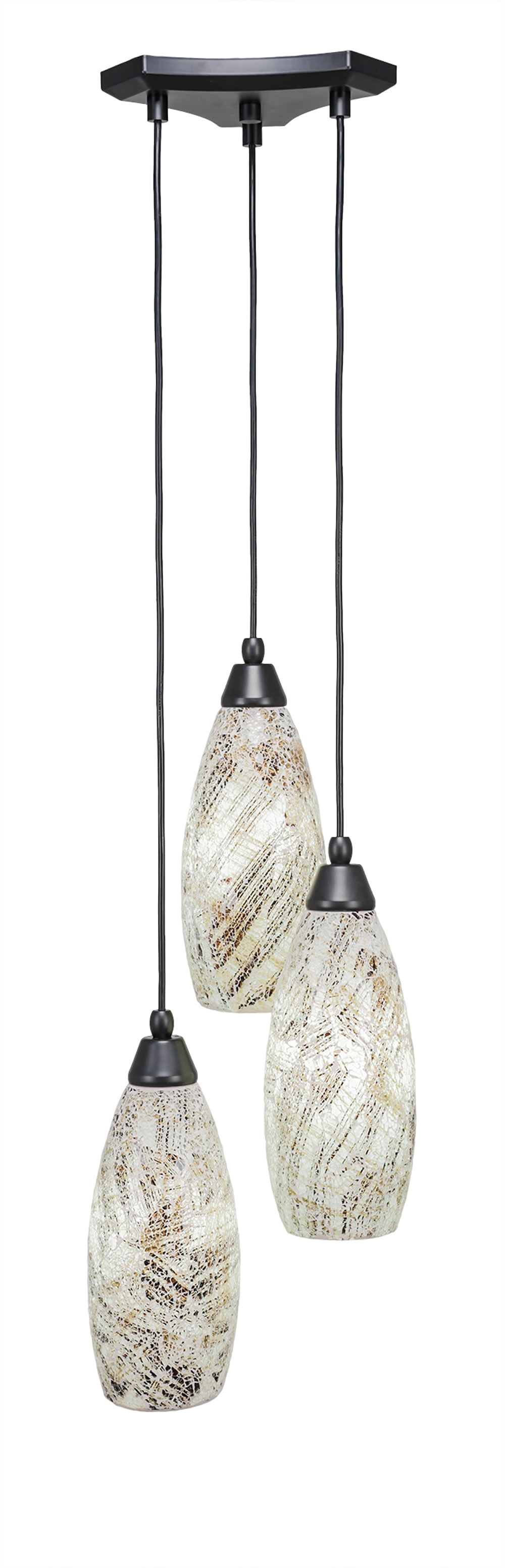 Europa 3 Light Multi Light Mini Pendant Shown In Matte Black Finish With 5.5" Natural Fusion Glass
