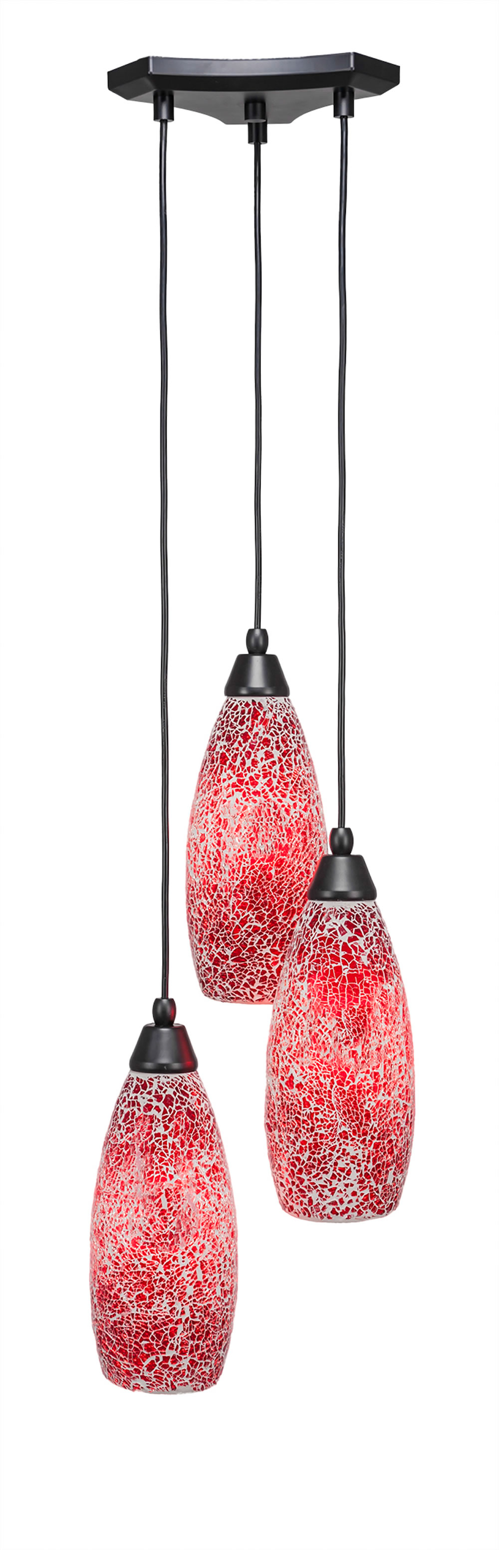 Europa 3 Light Multi Light Mini Pendant Shown In Matte Black Finish With 5.5" Red Fusion Glass