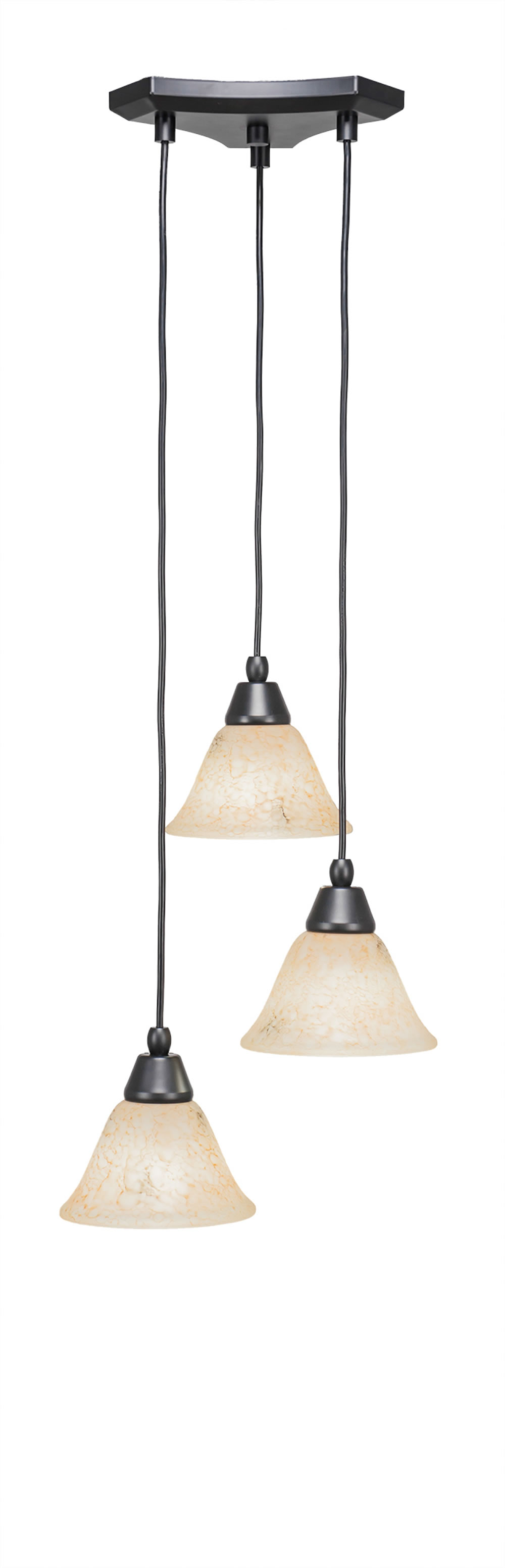 Europa 3 Light Multi Light Mini Pendant Shown In Matte Black Finish With 7" Italian Marble Glass