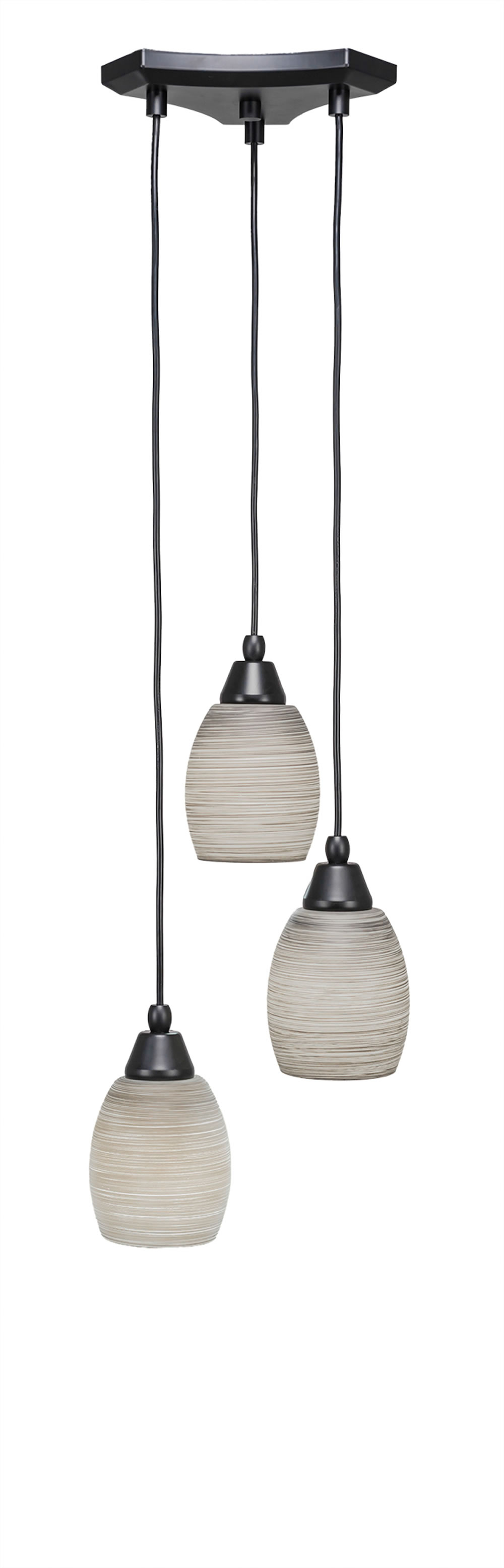 Europa 3 Light Multi Light Mini Pendant Shown In Matte Black Finish With 5" Gray Linen Glass
