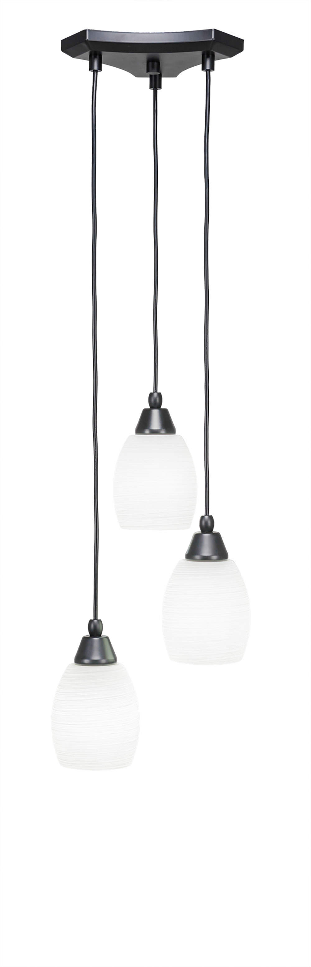 Europa 3 Light Multi Light Mini Pendant Shown In Matte Black Finish With 5" White Linen Glass