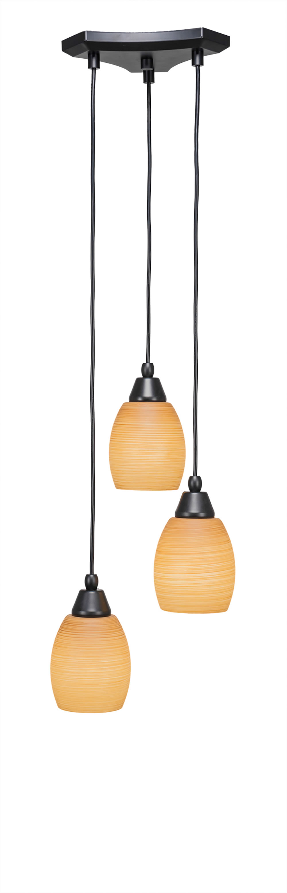 Europa 3 Light Multi Light Mini Pendant Shown In Matte Black Finish With 5" Cayenne Linen Glass