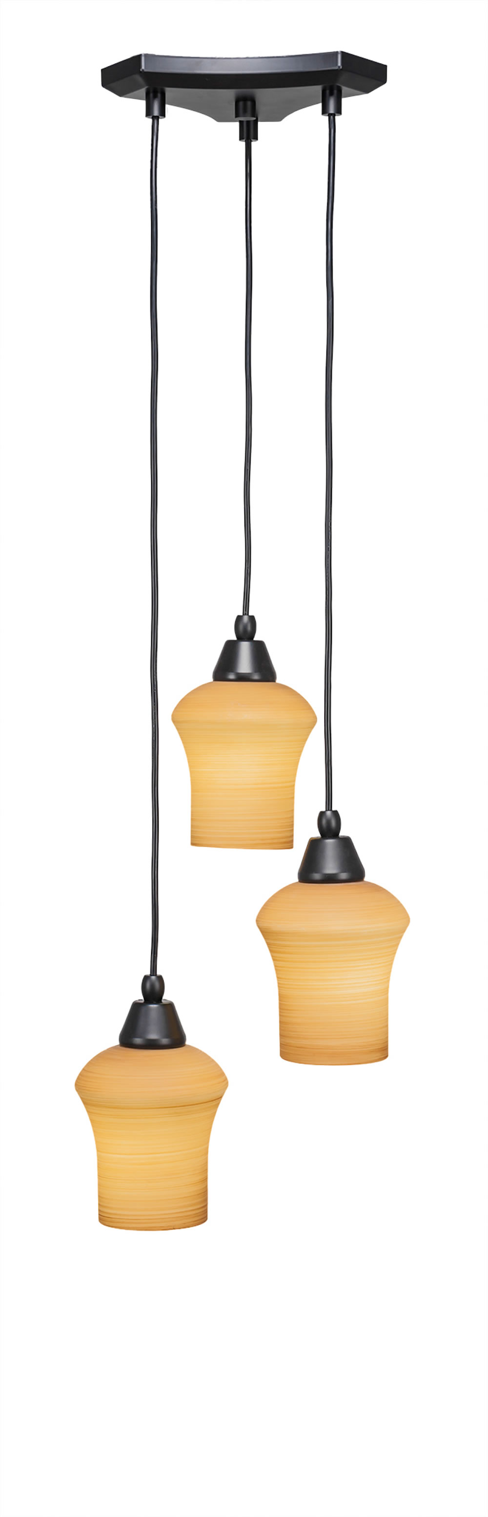 Europa 3 Light Multi Light Mini Pendant Shown In Matte Black Finish With 5.5" Zilo Cayenne Linen Glass