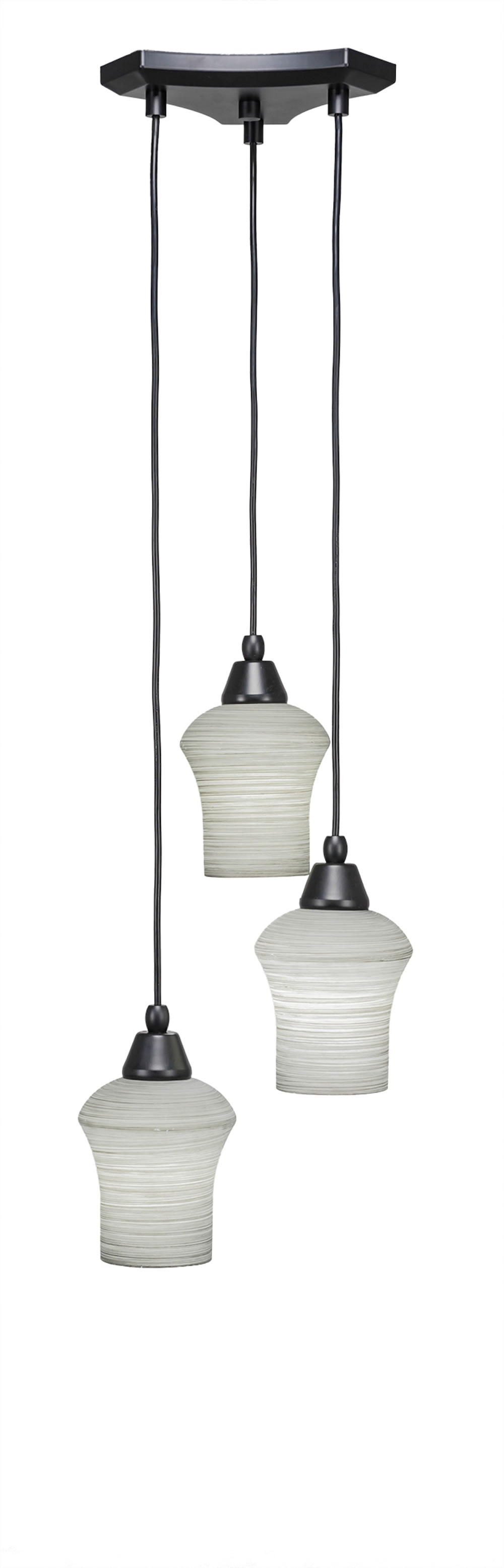 Europa 3 Light Multi Light Mini Pendant Shown In Matte Black Finish With 5.5" Zilo Gray Linen Glass