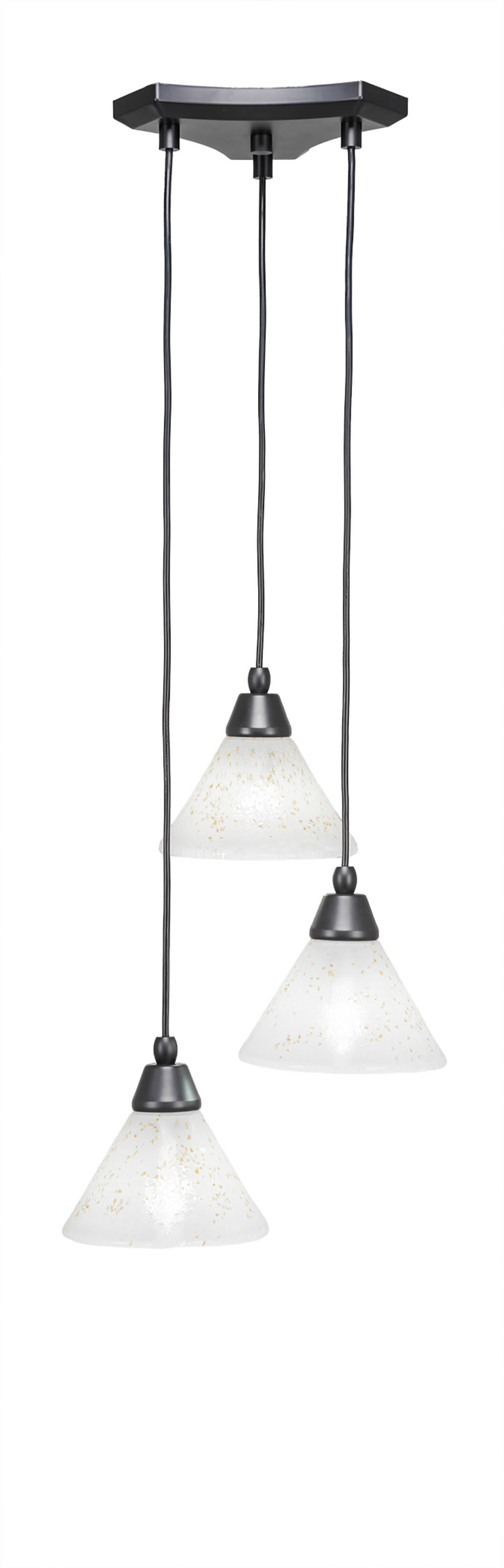 Europa 3 Light Multi Light Mini Pendant Shown In Matte Black Finish With 7" Gold Ice Glass