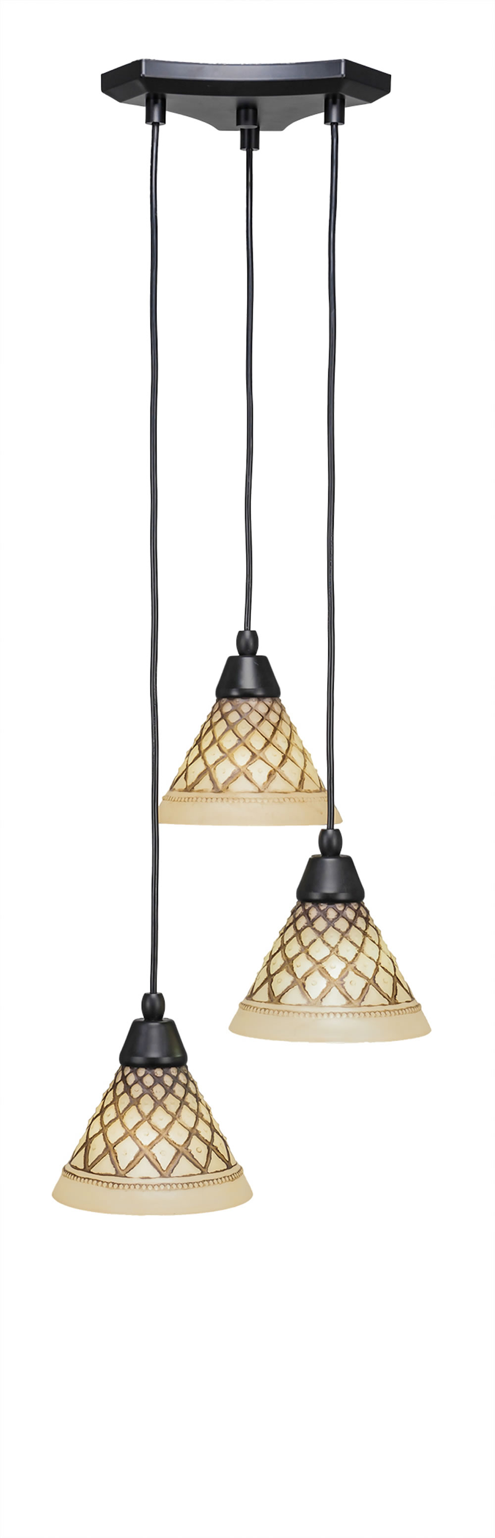Europa 3 Light Multi Light Mini Pendant Shown In Matte Black Finish With 7" Chocolate Icing Glass