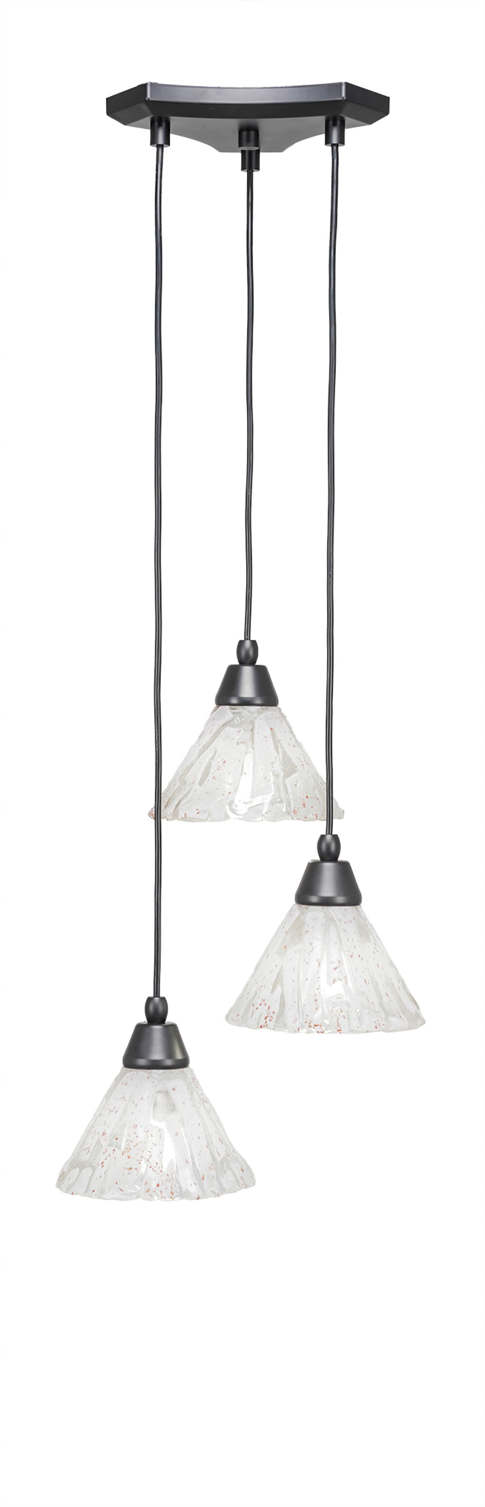 Europa 3 Light Multi Light Mini Pendant Shown In Matte Black Finish With 7" Italian Ice Glass