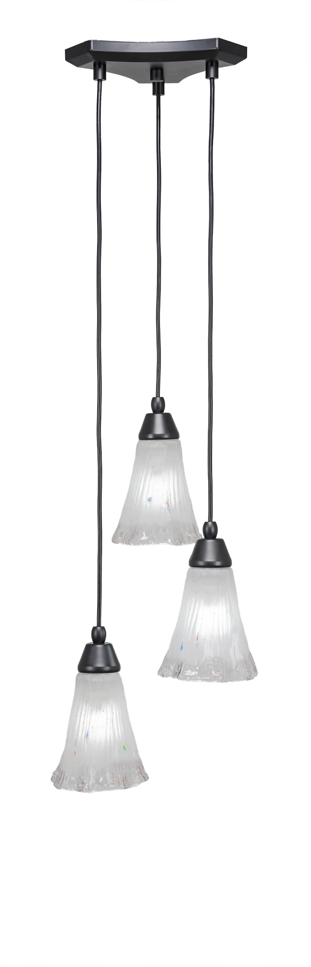 Europa 3 Light Multi Light Mini Pendant Shown In Matte Black Finish With 5.5" Fluted Frosted Crystal Glass