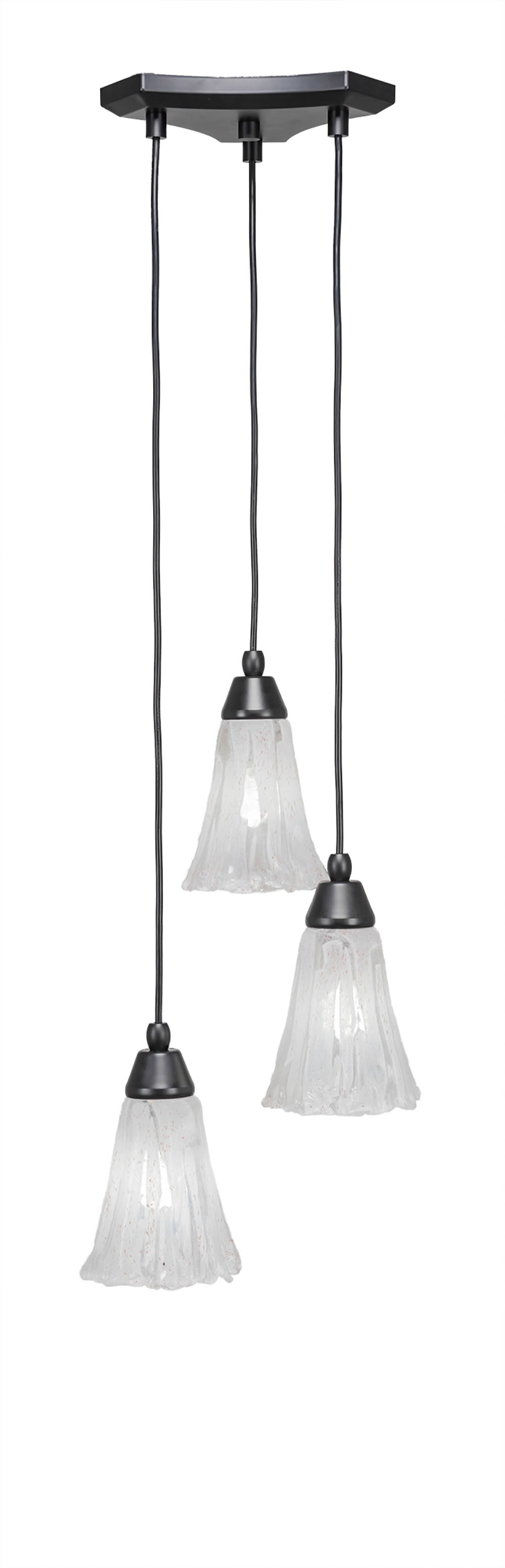 Europa 3 Light Multi Light Mini Pendant Shown In Matte Black Finish With 5.5" Fluted Italian Ice Glass