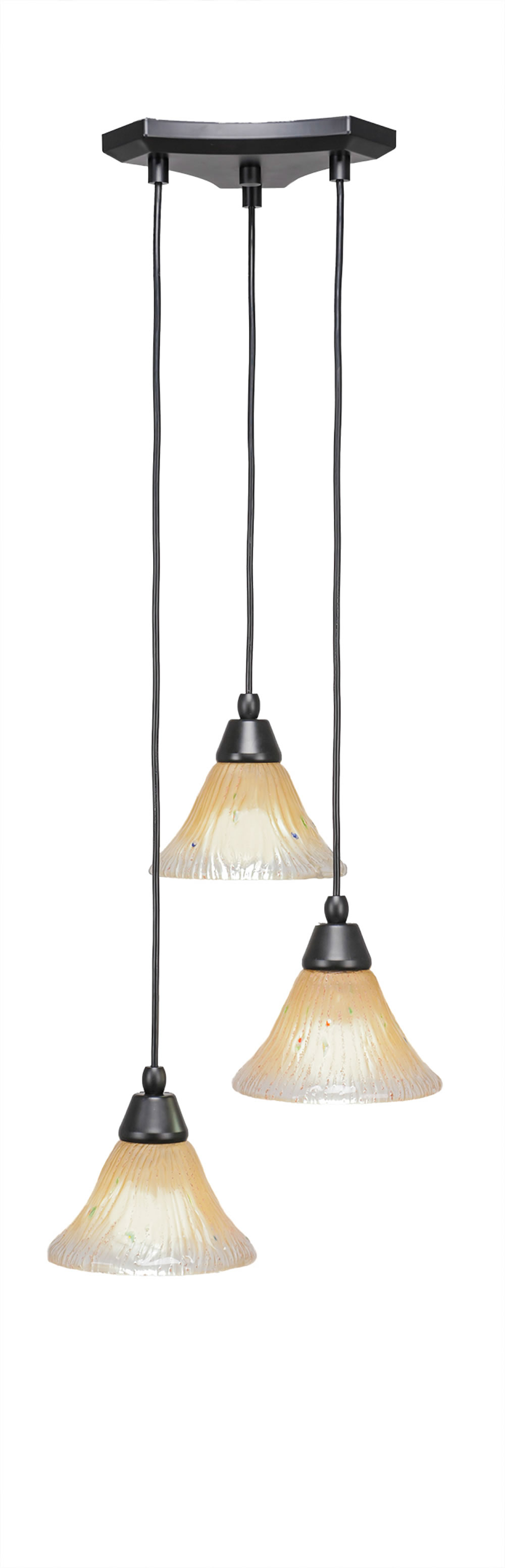 Europa 3 Light Multi Light Mini Pendant Shown In Matte Black Finish With 7" Amber Crystal Glass