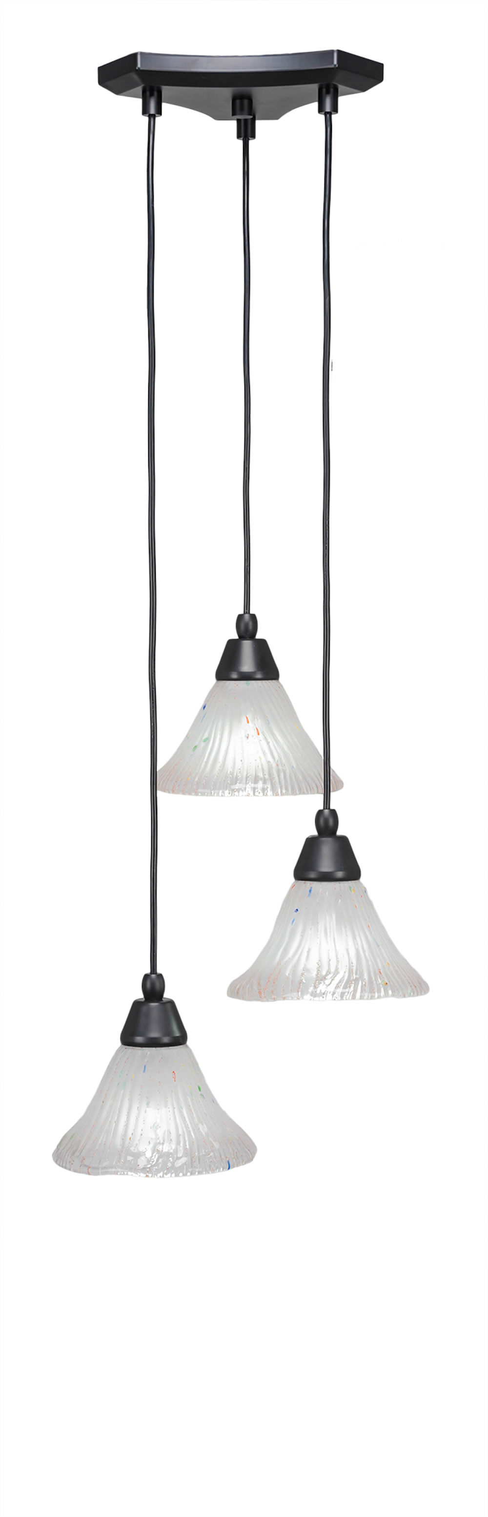 Europa 3 Light Multi Light Mini Pendant Shown In Matte Black Finish With 7" Frosted Crystal Glass